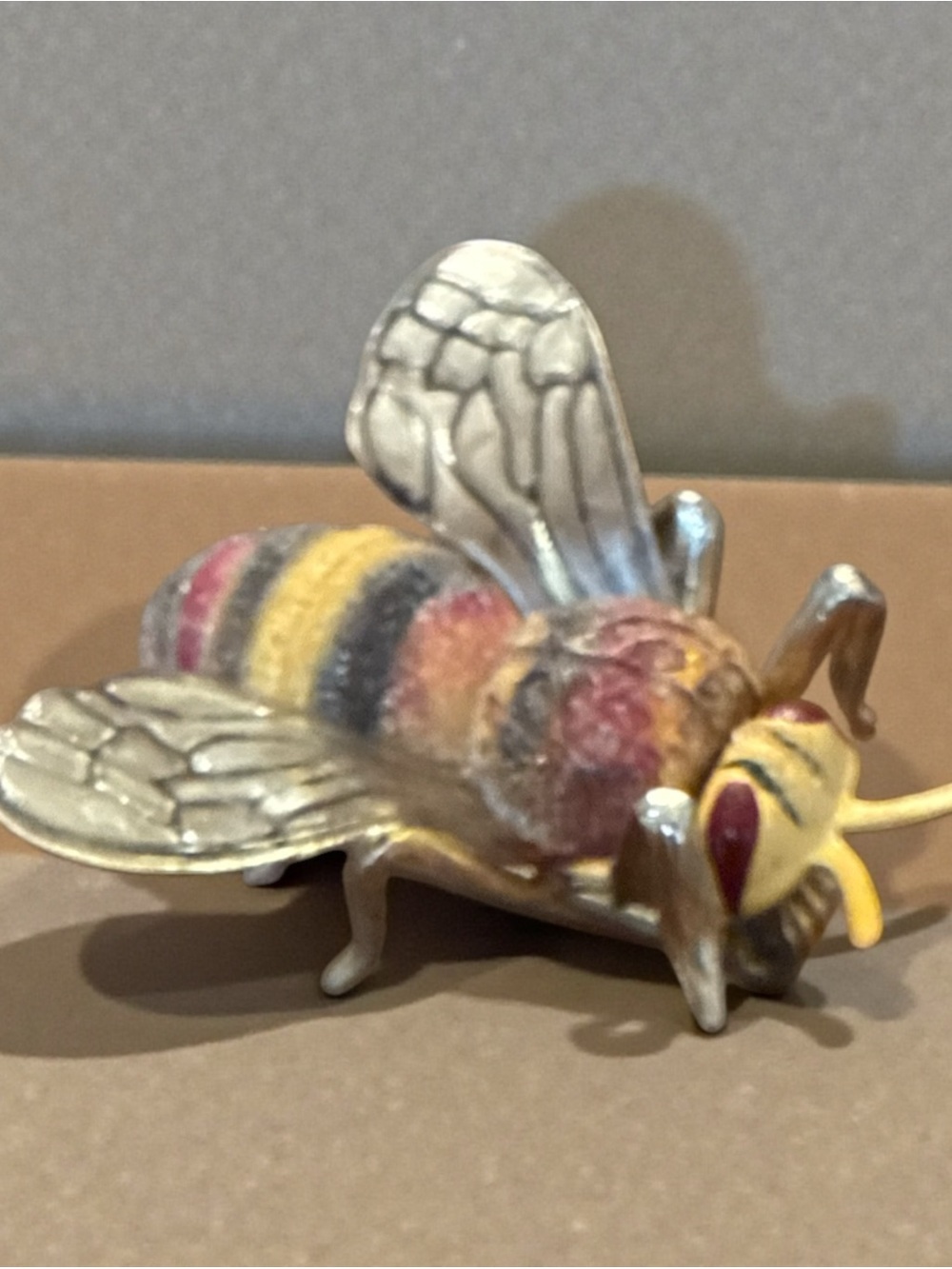 Vintage Bee Pin Brooch in Yellow, Black & Red